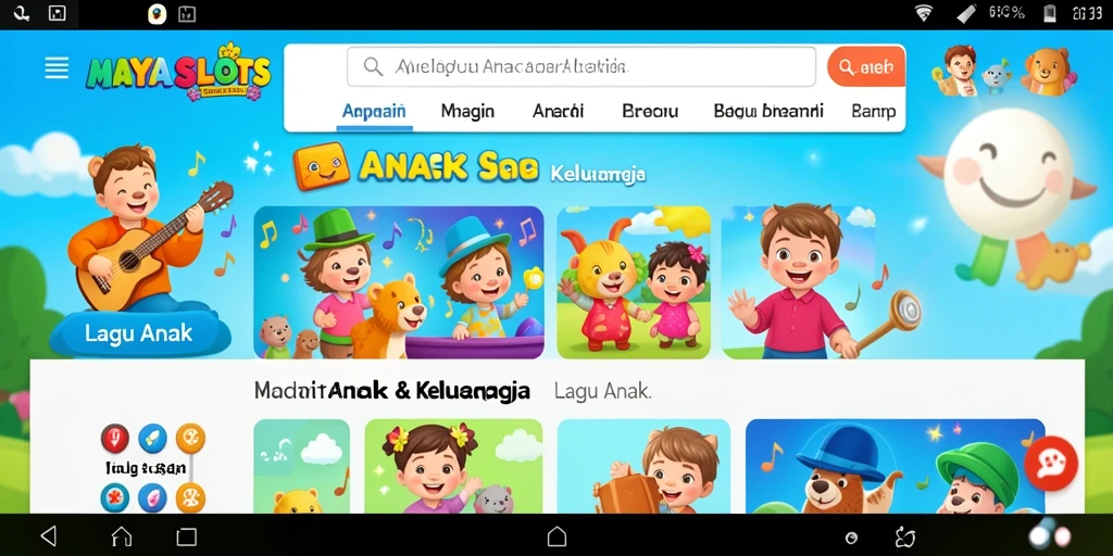 Antarmuka <strong>MAYASLOTS</strong> yang cerah dan menarik untuk anak-anak yang menyukai lagu.