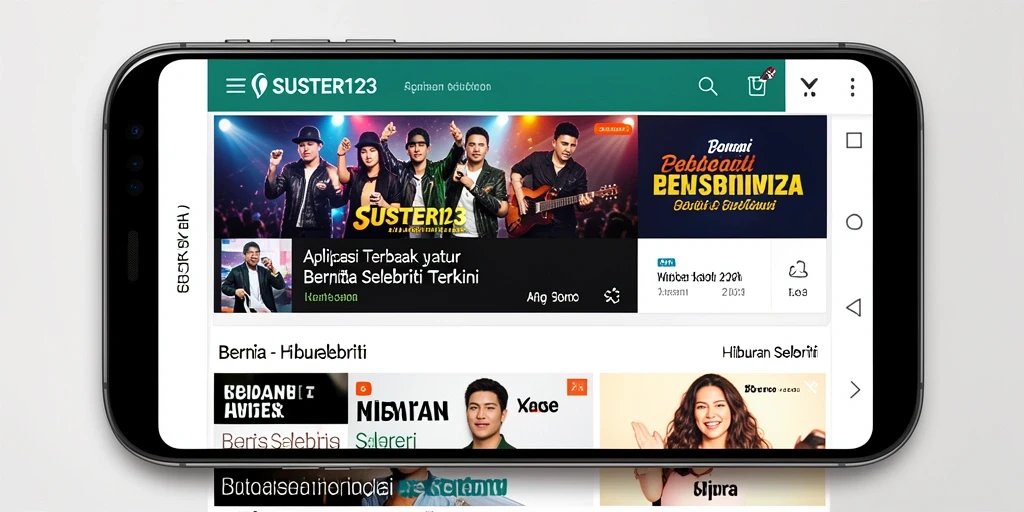 Antarmuka SUSTER123 yang menampilkan berita selebriti terbaru.