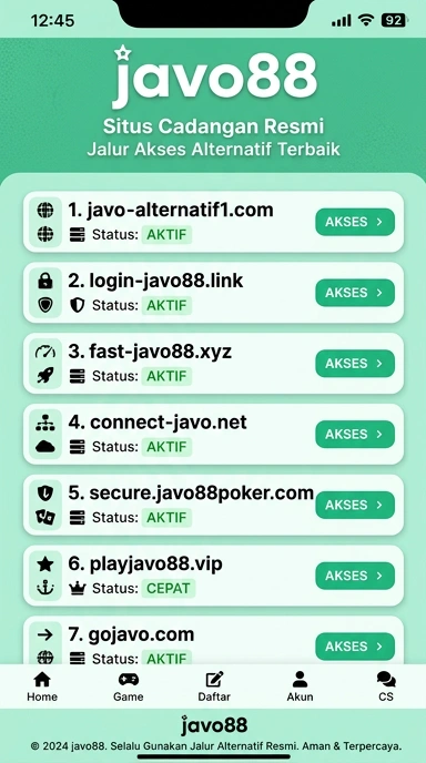 Tampilan link alternatif javo88