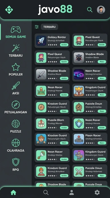 Tampilan katalog aplikasi javo88