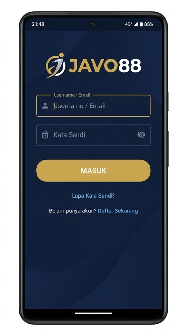 Tampilan halaman login javo88